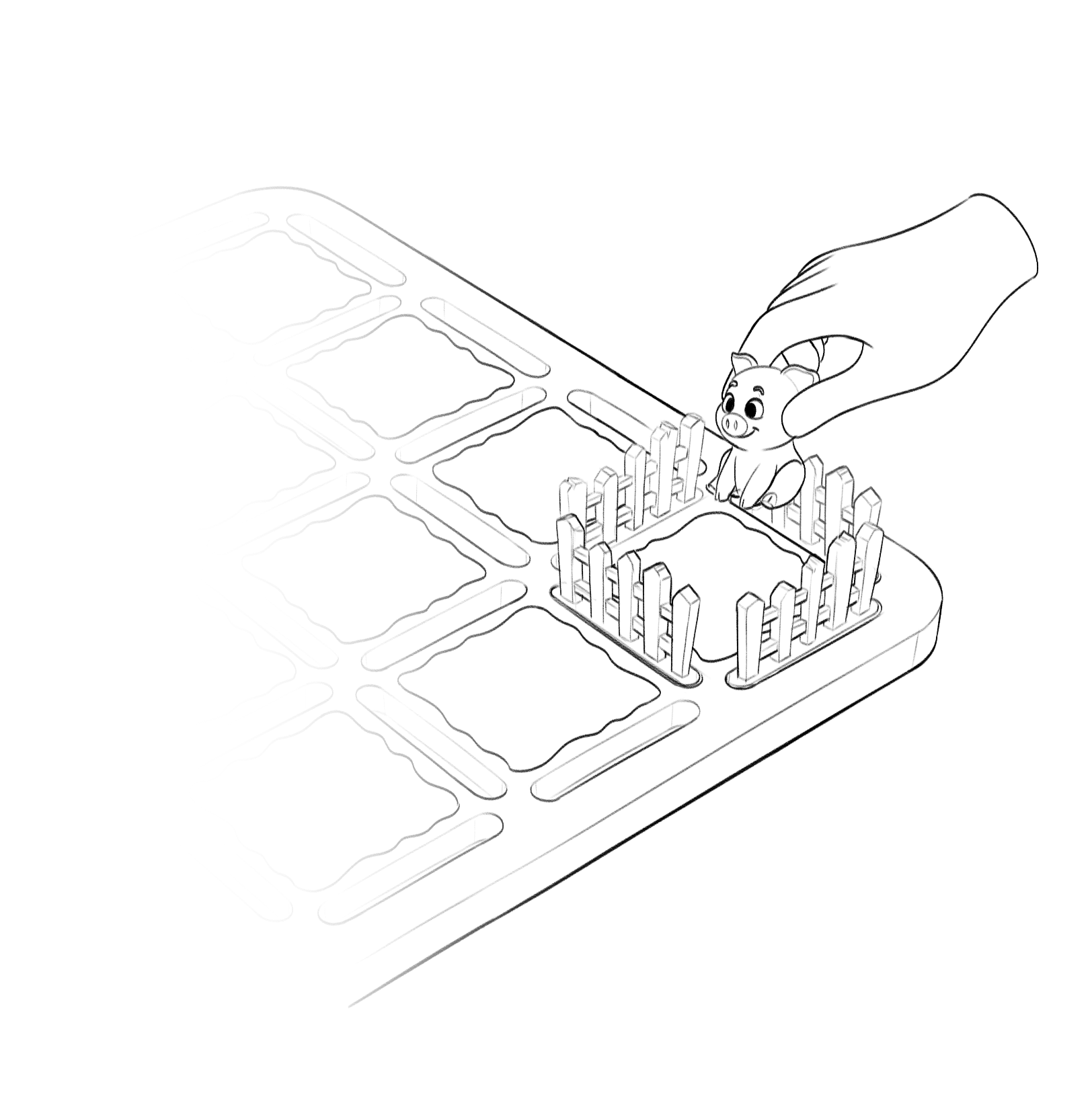 Placing a pig piece in a completed pen
